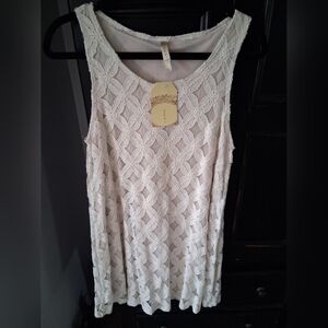 Lace Overlay Tank Dress - Cream